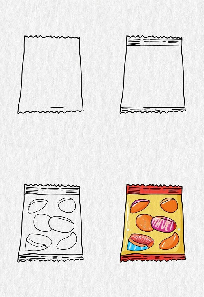 零食包裝袋子簡筆畫 預包裝食品的藝術展現